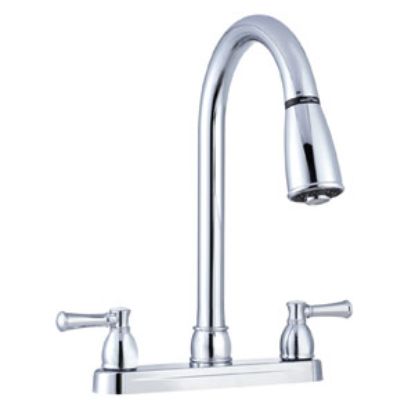Picture of Dura Faucet  Chrome w/Teapot Handles 8" Kitchen Faucet w/Pull-Down Spout DF-PK350L-CP 10-1342                                